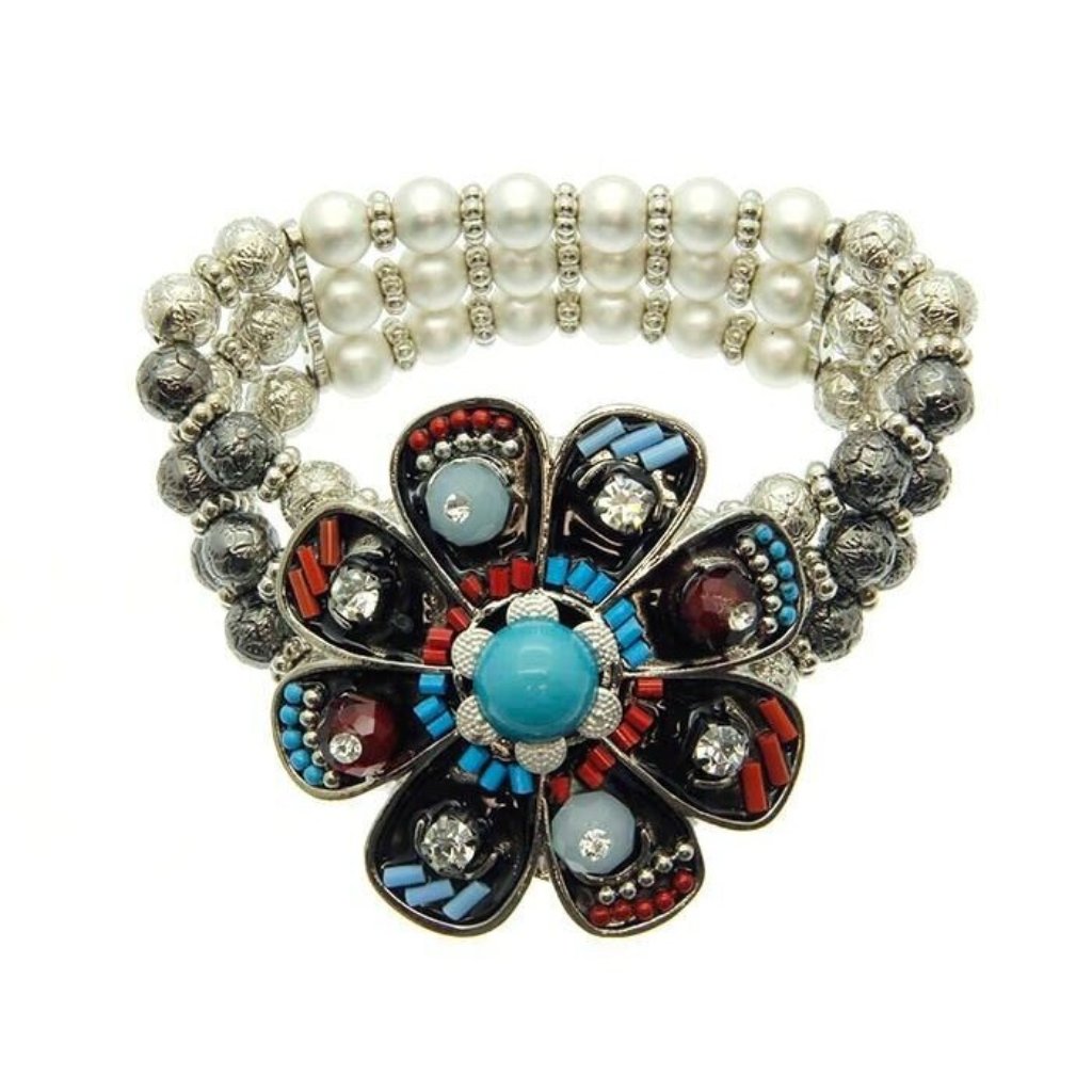 Boho Beaded Southwest Ethnic Flower Rhinestone Chic Hippie Bracelet